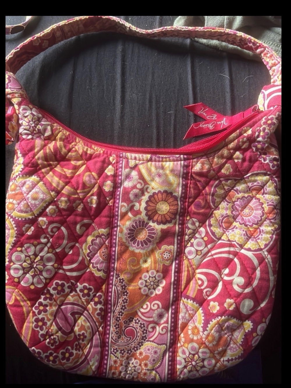 Vera Bradley Rare Retired Print Orange Pink Raspberry Fizz Quilted Shoulder Bag